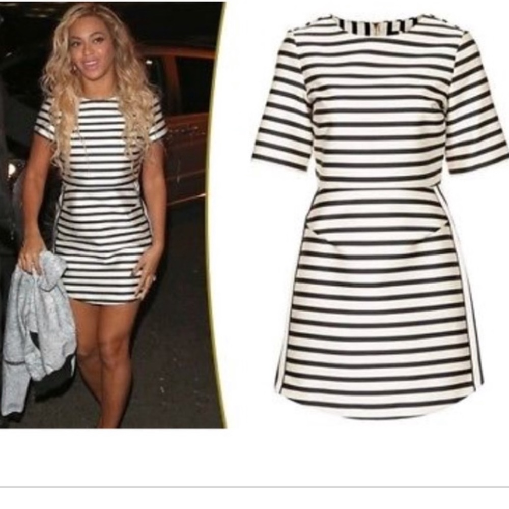 Satin A-Line Striped Dress (Navy/white - Topshop)